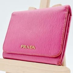 PRADA プラダ 三つ折り財布 ヴィッテロムーブ ピンク ゴールドロゴ
