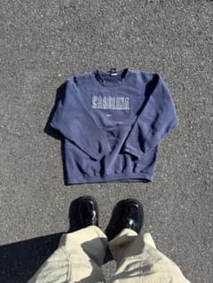 激レア】00s ナイキ カレッジロゴ 刺繍 スウェット XL センターロゴ 紺