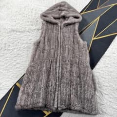 美品 ダーマコレクション ブルーアイリスミンク ベスト フード なめし 
