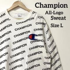 大人気古着　Champion　総柄プリント　スウェット　ビッグワッペン刺繍ロゴのサムネイル