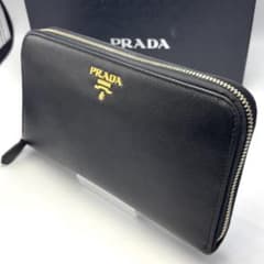 美品・箱付】プラダ 長財布 サフィアーノ レザー ブラック ゴールド