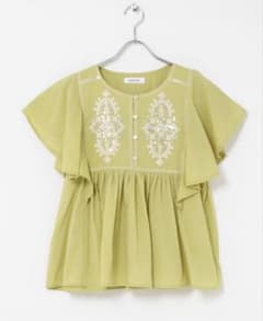 刺繍入りフレアブラウス 半袖 イエローのサムネイル