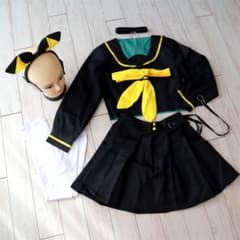 Vocaloid Kagamine Rin "Rettou Joutou" Costume + Headphones Cosplay M