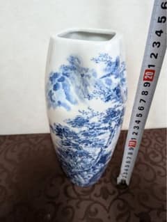 未使用】 四角 山水 花瓶 華道 花器 染付 - メルカリ
