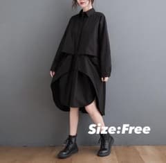 【新品・未使用品】韓国　ワンピース　黒　オーバーシルエットシャツワンピースのサムネイル