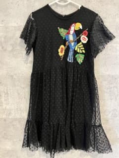 Zara Girls オウム刺繍 ドット柄 半袖ワンピース 122cmのサムネイル