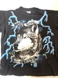 90s american thunder アメリカンサンダーウルフ柄半袖Tシャツのサムネイル