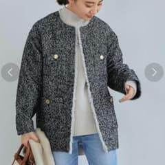 美品▲グリーンレーベルリラクシング//ツイードノーカラージャケット▲紺　38 GREENLABELRELAXING ノーカラージャケット 38 M ネイビー グリーン