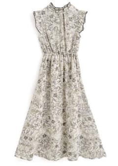 新品】花柄フリルノースリーブフレアワンピース - メルカリ