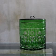 茶道具　ガラス水指　緑　江戸切子　グリーン　ギヤマンガラス工芸カットガラス 茶道具 ガラス水指 緑 江戸切子 グリーン ギヤマンガラス工芸カット