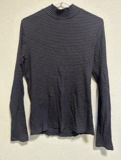 UNIQLO リブ モックネック 長袖 ボーダー Lのサムネイル