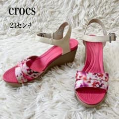 廃盤レア クロックス レイ 23 ウェッジソール サンダル 花柄 ピンク W7