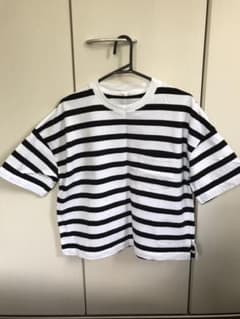 GUボーダークロップドクルーネックT黒×白のサムネイル