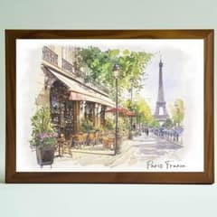 A4 パリの街並み 水彩画アート フランスの風景｜ヨーロッパアート