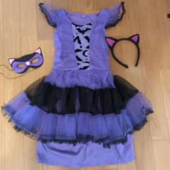 ハロウィン コスプレ衣装 パープル 猫耳カチューシャ マスク付 Mのサムネイル
