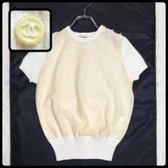 CHANEL シャネル ココマーク フラワーレース 半袖ニット カットソー 42 
