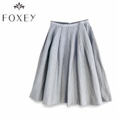 FOXEY フォクシー フレアスカート ライトブルー 38 ロゴプレート 極美