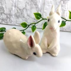美品】昭和レトロ 陶器製 うさぎの置物 2体ペアセット ヴィンテージ