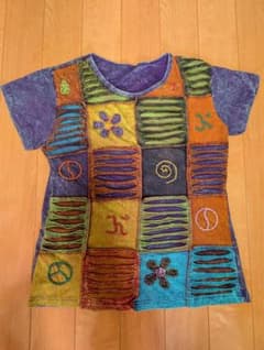 エスニック柄 クラッシュ加工刺繍 半袖Tシャツのサムネイル
