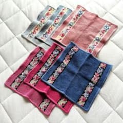 フェイラー】タオルハンカチ 6枚セット 花柄 ブルー ピンク 訳あり含