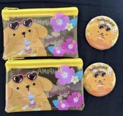 サンリオ フラットポーチ 缶バッジ 日焼け　サマーバケーション　ポムポムプリン