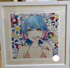村上隆 ブルーヘアー ピンクヘッドホン w M.F ED100 額装 納品書付