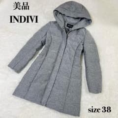 美品 INDIVI インディビ フード付きダウンコート Aライン グレー 38 
