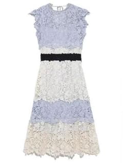 カラーブロッキングレースOP SNIDEL スナイデル ワンピース ブルー