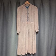 古着 ユーズド レトロ 小花柄 フリルネック 長袖 ワンピース