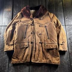 古着　５０s ボアコート　ダック生地　ムートンコート　くるみボタンL ブラウン. 古着 50s ボアコート ダック生地 ムートンコート くるみボタン L