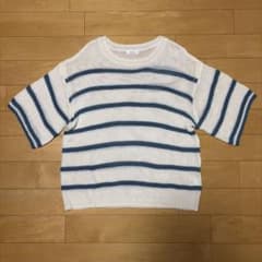 白と青のストライプ 半袖ニットセーターのサムネイル