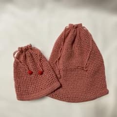 ピンク　かぎ針編み 巾着袋 大小2点セット ハンドメイド