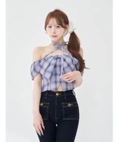 Darich チェックリボンオフショルダートップス ライラック LLC FREE Darich チェックリボンオフショルダートップス ライラック - メルカリ