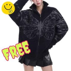 ニット セーター ジップアップ 地雷系 韓国 ストリート ハイネック 蝶