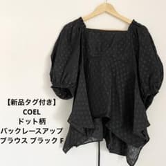 【新品タグ付き】コエル ドット柄バックレースアップブラウス ブラック Fのサムネイル