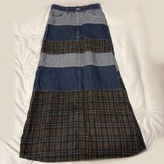 デニムスカート　ロング　チェック　ハイウェストのサムネイル