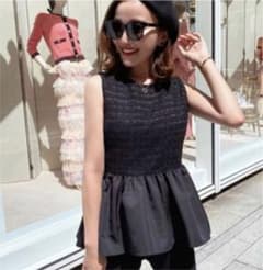 sheller♡ドッキングツイードフレアトップス♡シェリエ♡ブラック♡新品のサムネイル