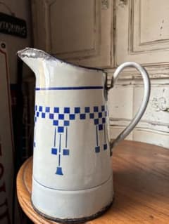 フランス アンティーク ホーロー ジャグ ピッチャー 水差し 市松