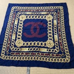 CHANEL シャネル スカーフ チェーン柄 ネイビー