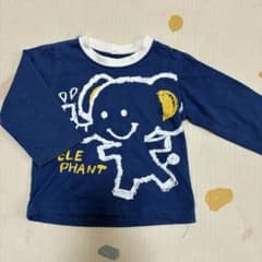 象のイラスト 長袖カットソー 90cm ネイビーのサムネイル