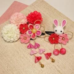ちりめん細工うさぎさんねこさんの七五三 和装 髪飾り ちりめん細工 うさぎさん ピンク 1 七五三 パッチン
