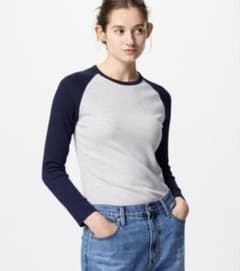 ユニクロ UNIQLO ソフトリブT 長袖 ラグラン ネイビーXLのサムネイル