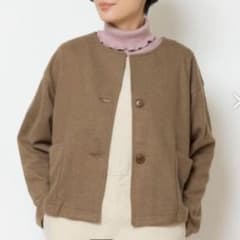 美品【ニーム】 ウール混 ノーカラー ショート丈 ジャケット ドロップ