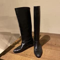 ブラックレザー ニーハイロングブーツ 24.5cmのサムネイル