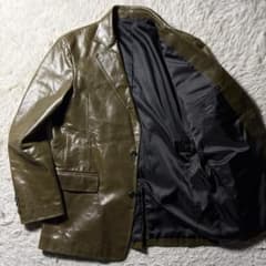 美品■SCHAFFEN レザーテーラードジャケット　馬革　ホースレザー　グリーン 美品□SCHAFFEN レザーテーラードジャケット 馬革 ホースレザー