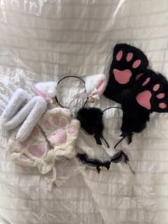 猫耳カチューシャ 肉球手袋 チョーカー セット ハロウィン　コスプレのサムネイル