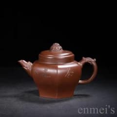 中国古美術 紫砂壺 六方壺 底款:徐漢棠 原鉱紫泥 急須 茶壺 煎茶道具