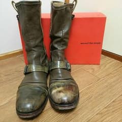 カーキエンジニアブーツ本革men'sのサムネイル