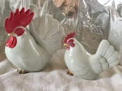 酉　にわとり　陶器製置き物　おんどり　めんどり　箱・リーフレットなし　オブジェ 酉 にわとり 陶器製置き物 おんどり めんどり 箱・リーフレットなし