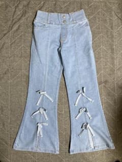 ライトブルー フレアパンツ リボン付きのサムネイル